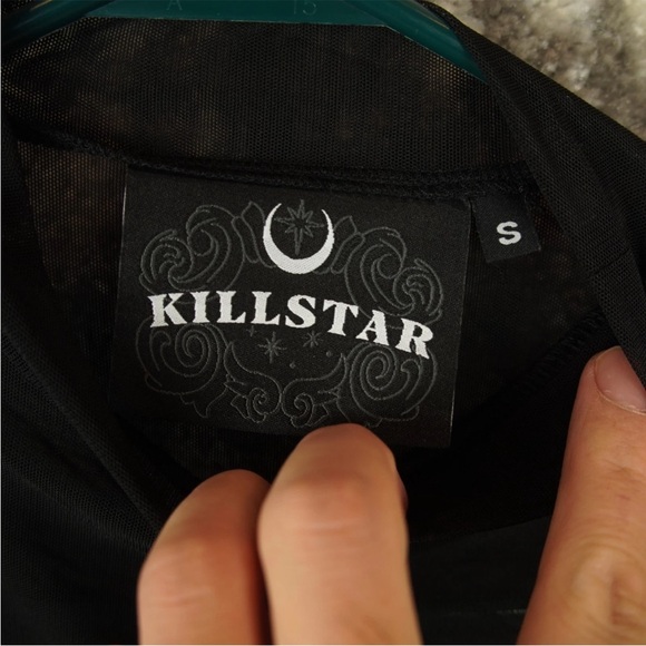 Killstar Half Mesh With Buckle Cross Left Shoulder Top Round Neck Womens S Black - Picture 10 of 13